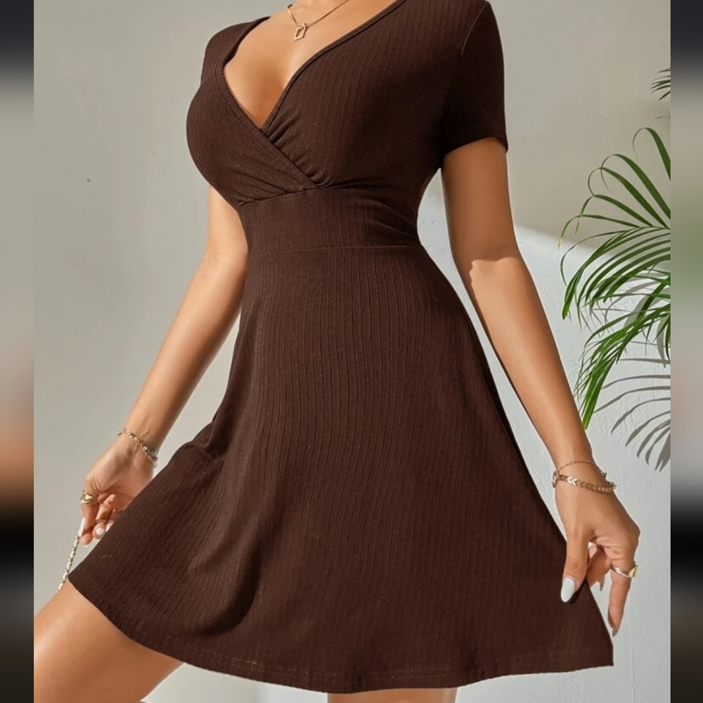 Shein skater dress, Medium Petite, Brown